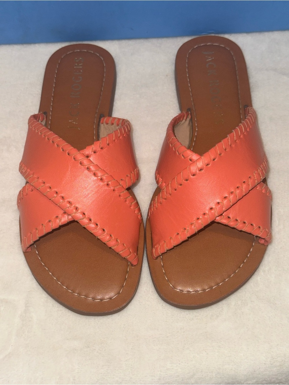 coral Jack Rogers Sloane X-Band Leather Flat Sandals NIB 6.5